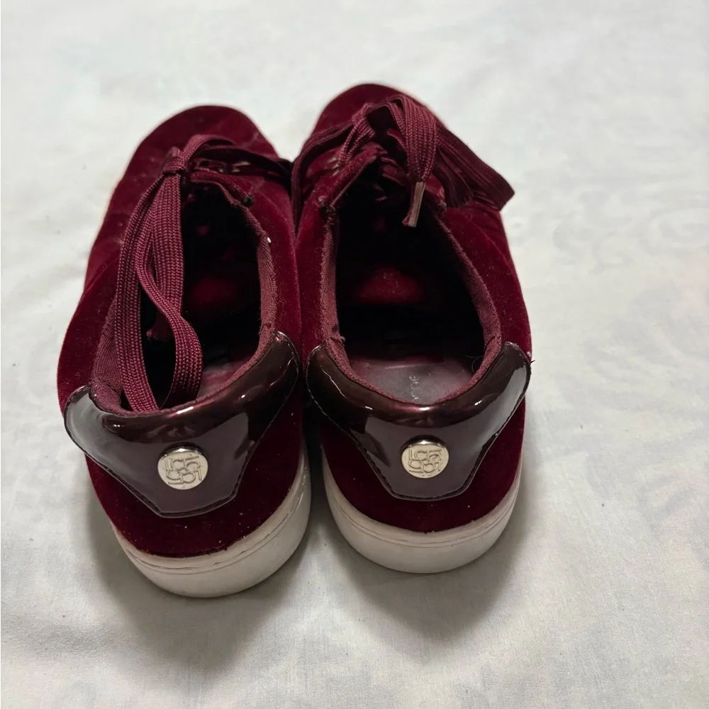 Maroon Velvet Sneakers with Logo Detail